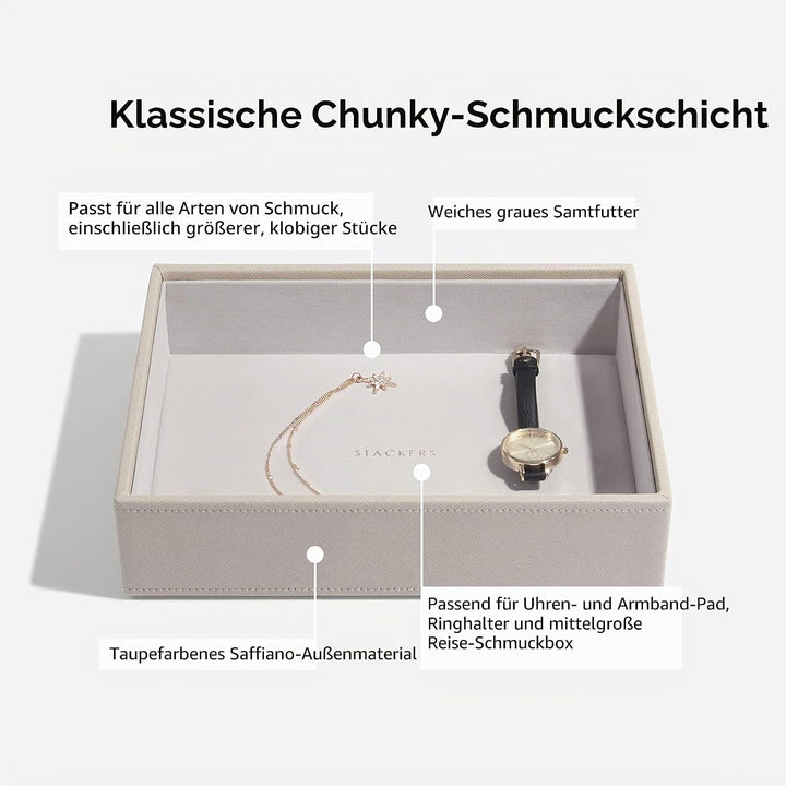 Stackers Schmuckschatulle, klassische Grösse, stapelbar, Set mit 5 Schubladen. taupe