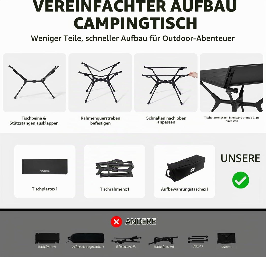 Naturehike Campingtisch Klapptisch aus Aluminium rollbar Camping Tisch klappbar Falttisch leicht für