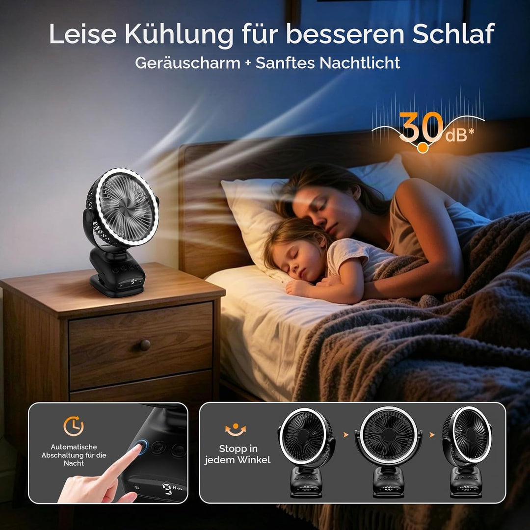 WUQNGI Mini Ventilator Leise,10000mAh USB Tischventilator Akku Aufladbar,Clip Ventilator Oszillieren