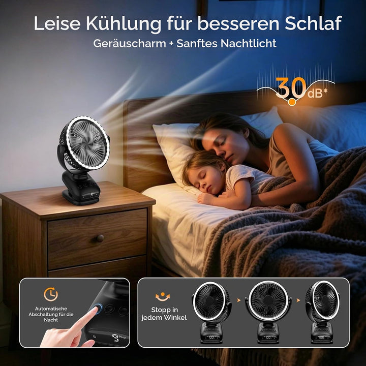 WUQNGI Mini Ventilator Leise,10000mAh USB Tischventilator Akku Aufladbar,Clip Ventilator Oszillieren