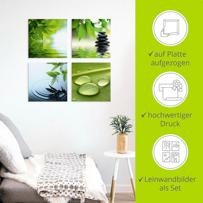 ARTLAND Leinwandbilder auf Holz Wandbild Bild Set 4 teilig je 30x30 cm Quadratisch Wellness Zen Wass