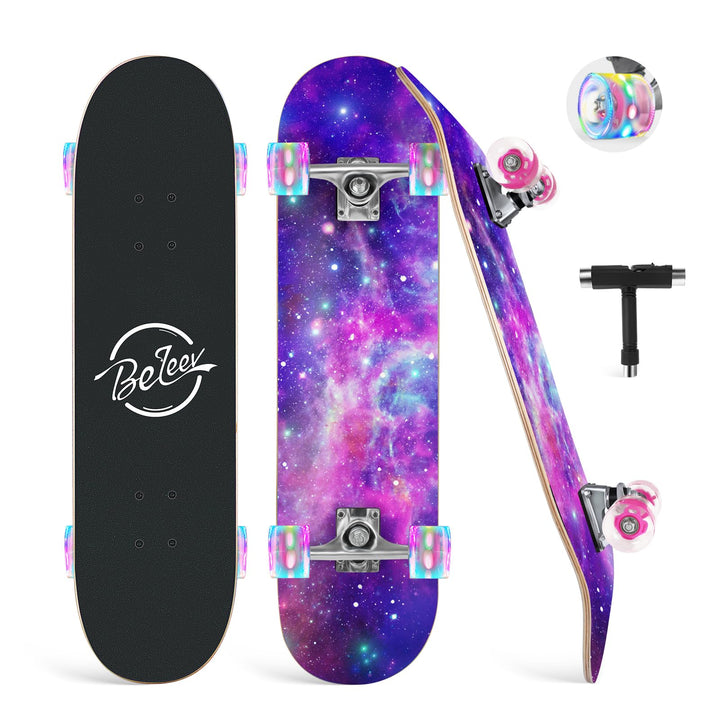 BELEEV Skateboard 31x8 Zoll Komplette Cruiser Skateboard für Kinder Jugendliche Erwachsene, 7-Lagige