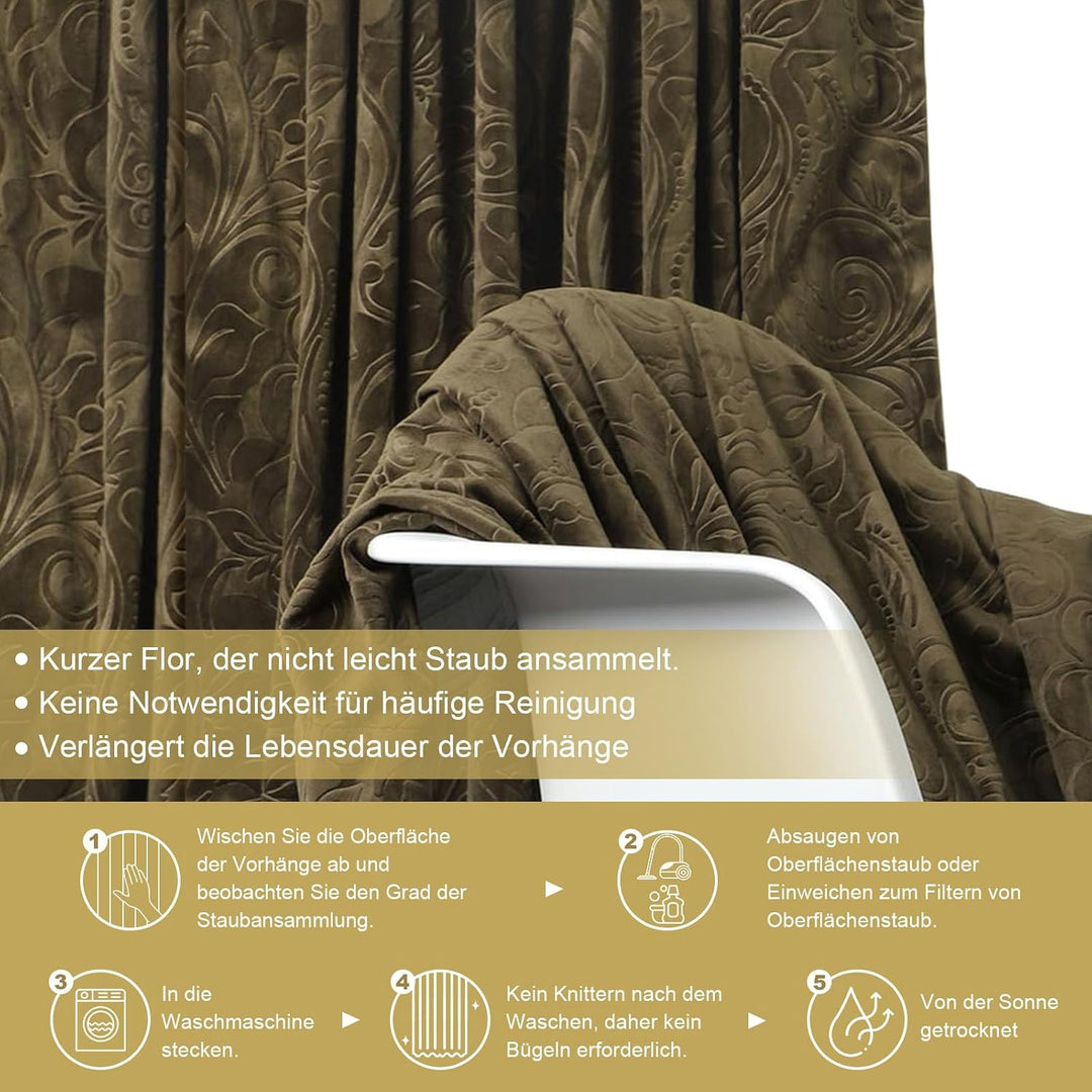 Rosnek 2 Stück Samt Vorhang Blickdicht Kräuselband,H274xB132CM Luxus Vorhänge Schlafzimmer Thermovor