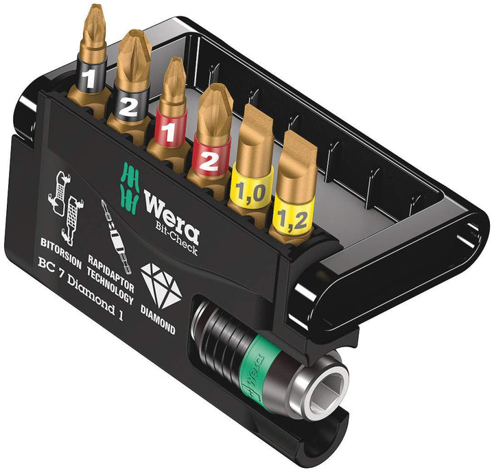 Wera Bit-Sortiment, Bit-Check 7 Diamond 1, 7-teilig, 05057416001 Bit-Check 7 Diamond 1 Single, Bit-C