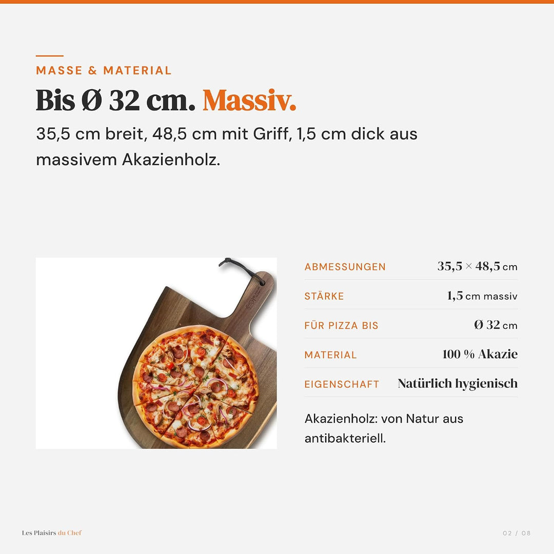 Pizzaschieber aus Akazienholz 35,5 × 48,6 cm – Grosses Pizzabrett & Servierplatte – Handgefertigt, R