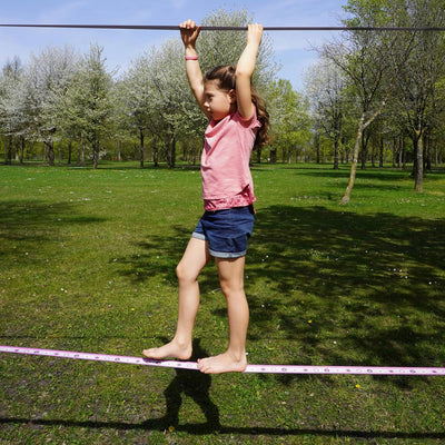 Slackline Set, Pink Stars, 15-25 Meter Länge, Komplettset für Kinder, Anfänger und Familien, inklusi