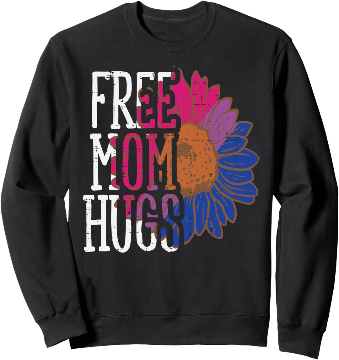 Free Mom Hugs Bisexual Sunflower Bi Pride Flag LGBTQ Women Sweatshirt