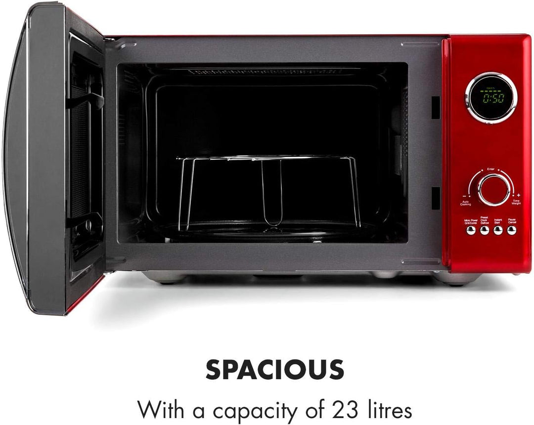Klarstein Fine Dinesty 2-in-1 Mikrowelle - Retro Mikrowellenofen mit Grill, Metall-Gehäuse, 23L Garr