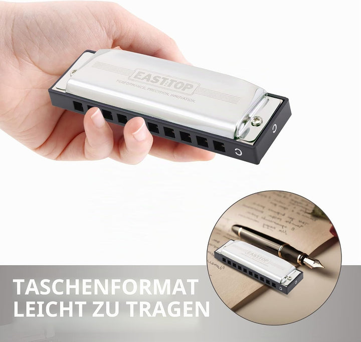 East Top Mundharmonika, diatonische Mundharmonika Tonart C, Blues Harp Mundharmonika 10 Löcher 20 Tö