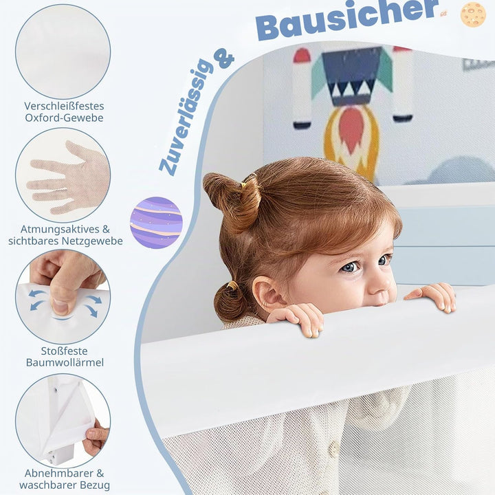 LIFEZEAL Bettgitter Faltbar, 120cm Bettschutzgitter Rausfallschutz, Kinderbettgitter aus Oxfordstoff