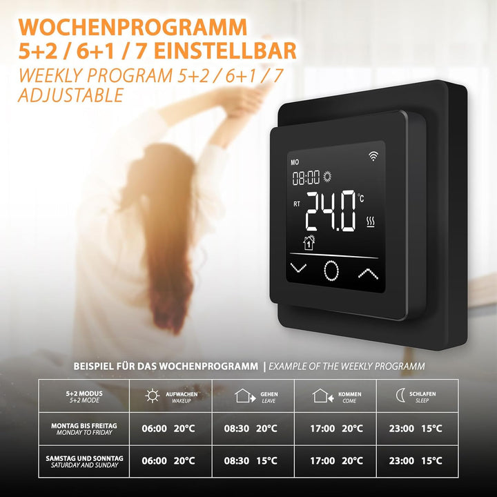 Mi-Heat Mi-750 Raumthermostat WLAN schwarz - Tuya Smart App Alexa Google Home - wassergeführte und e