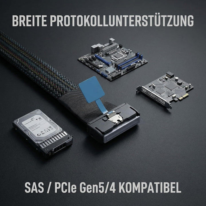 PCIe Gen4 MCIO x8 to 2 x SFF-8639 Kabel für U.2 NVMe SSD mit 15Pin SATA, 50 cm