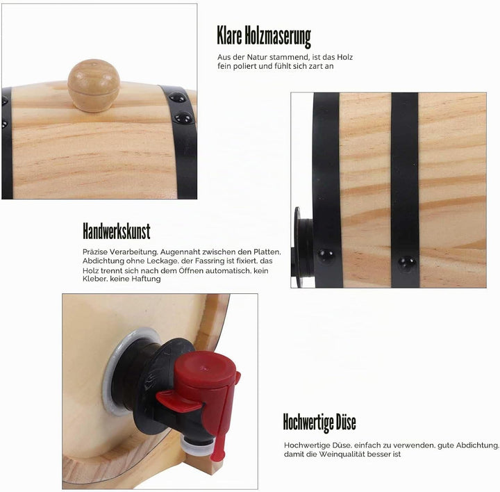Wein-Eichenfässer, Eichenfässer mit Klarer Holzmaserung für die Bar (5L), 5L