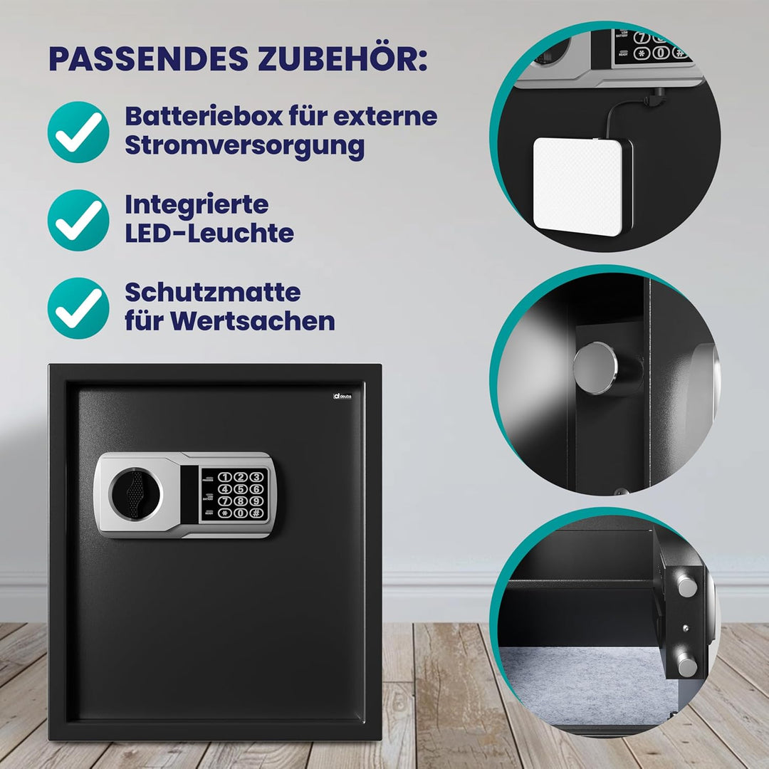 DEUBA® XXL elektr. Tresor 35x40x40cm 4mm Türstärke Doppelstahlbolzen Innenbeleuchtung inkl. Montagem