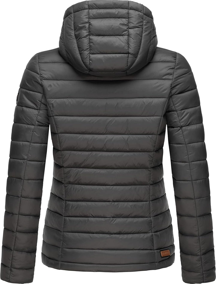 MARIKOO Damen Übergangsjacke leichte Steppjacke kurz mit Kapuze Lucy XS-3XL, XS Anthrazit