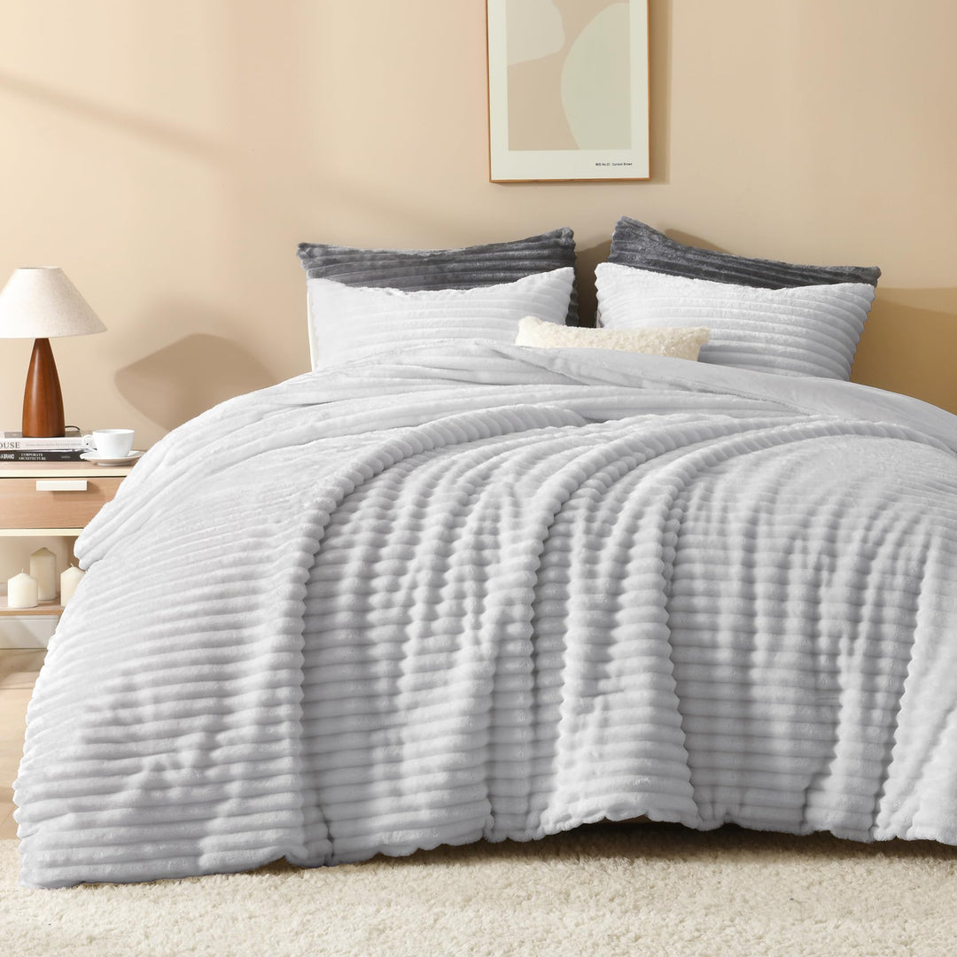 Andency Fleece Queen Tröster-Set, 3-teilig, hellgrau, für Queen-Size-Bett, weich, warm, flauschig, f