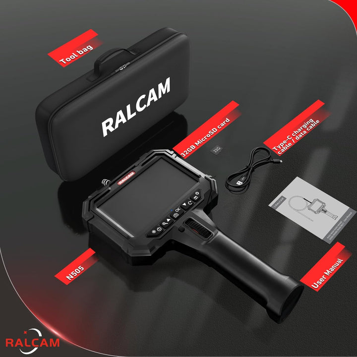 Ralcam Endoskopkamera mit Licht, Endoscope Camera mit 210° beweglichem Kopf, 5.5mm Sonde, 5" HD Bild