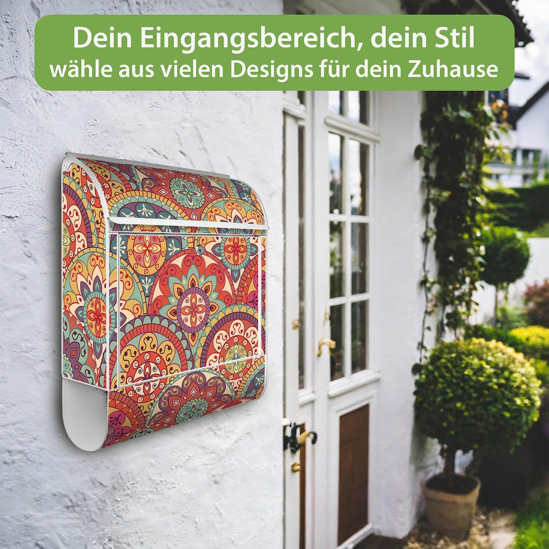 banjado® Design Briefkasten mit Motiv Rosetten 39x47x14cm &amp; 2 Schlüssel - Briefkasten Stahl weiss mi
