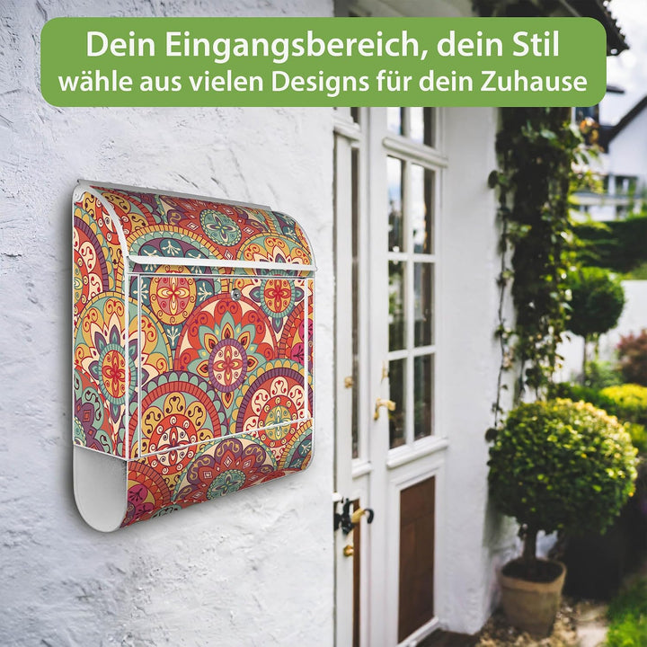 banjado® Design Briefkasten mit Motiv Rosetten 39x47x14cm &amp; 2 Schlüssel - Briefkasten Stahl weiss mi