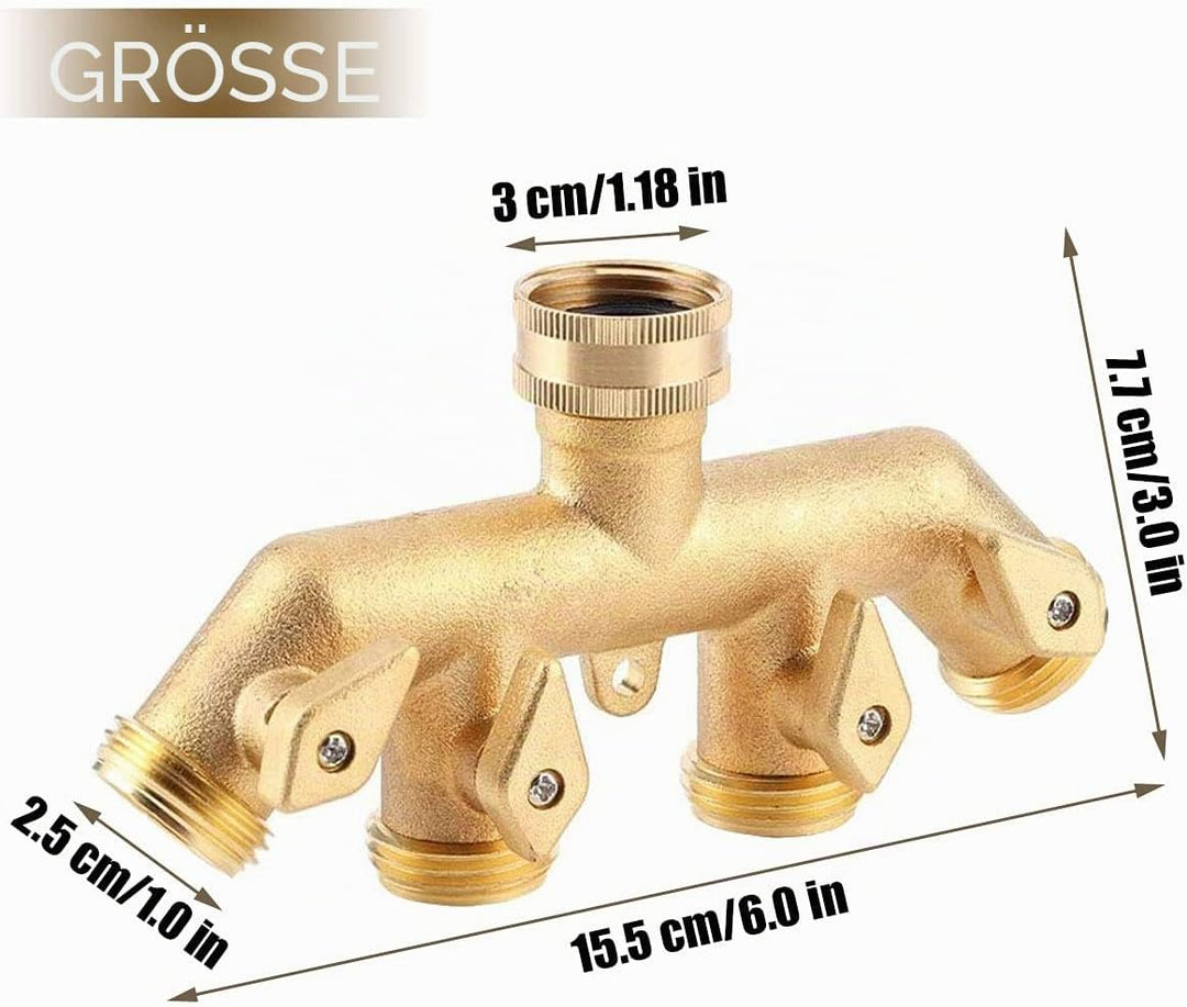 RoseFlower 4 Wege-Ventil Wasserverteiler aus Messing, Garten Schlauch Rohr Splitter Wasserhahn Verte