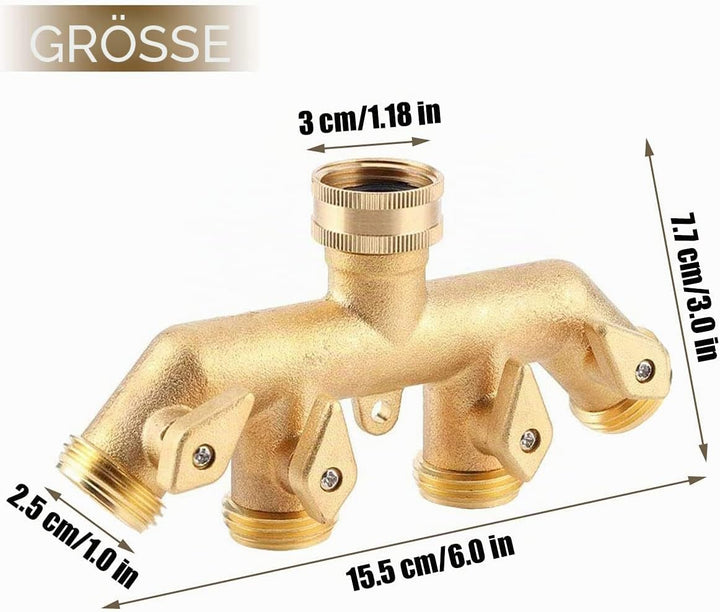 RoseFlower 4 Wege-Ventil Wasserverteiler aus Messing, Garten Schlauch Rohr Splitter Wasserhahn Verte