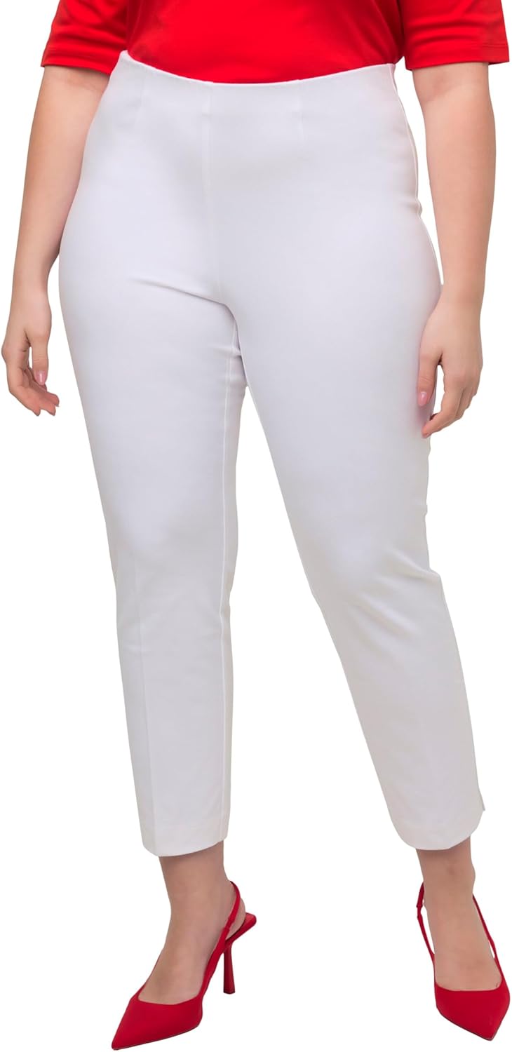 Ulla Popken Damen grosse Grössen Übergrössen Plus Size 7/8-Hose, Biese, schmales Bein, Elastikbund s