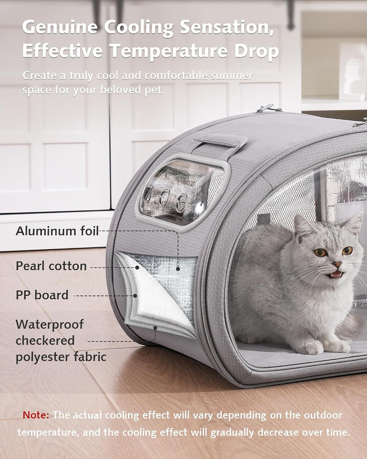 Pecute Katzenkühlhaus mit Dual-Kühl-System (6 Kühlakkus &amp; Gel-Matte) – Faltbares Katzenzelt Sommer,