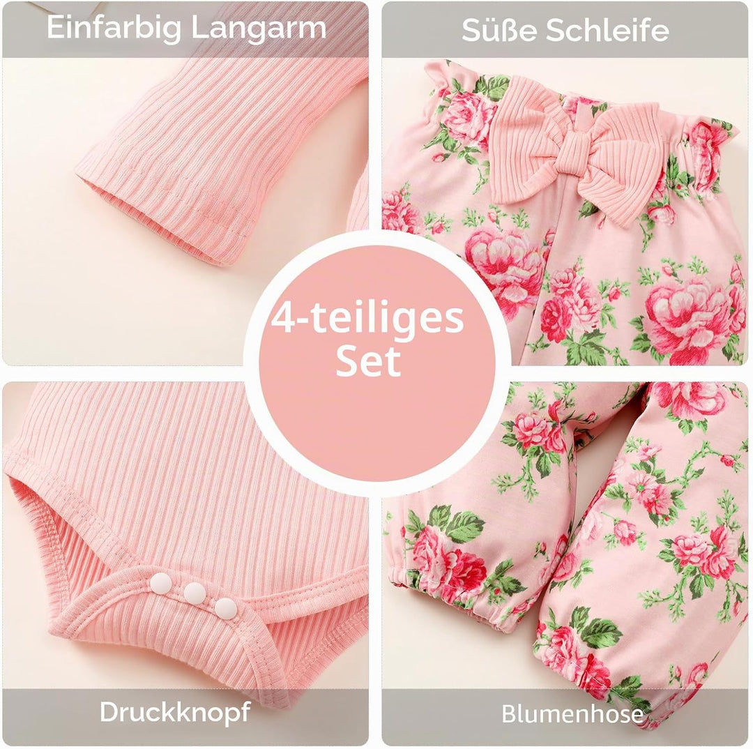 Neugeborenes Baby Mädchen Kleidung Kleinkind gerippt Ruffle lange Ärmel Strampler+ Floral Hosen+ Sti