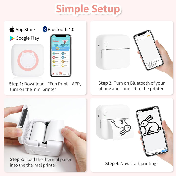 AURTEC Mini-Thermodrucker, tragbarer, kabelloser Bluetooth-Tintenloser Drucker mit 3 Rollen Aufklebe