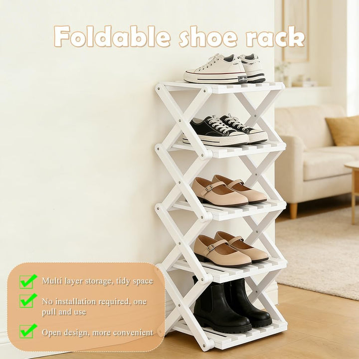 Faltbares Schuhregal aus Bambus, Platzsparendes vertikales Schuhregal klein, Multifunktionales schma