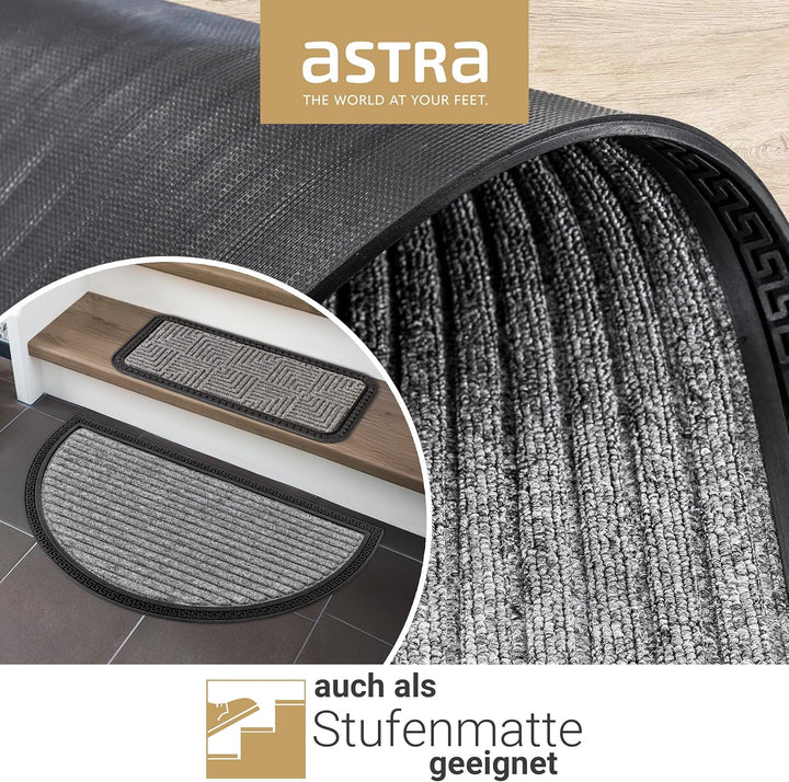 Astra Fussmatte Aussen & Innen - 3er Set 40x70 cm halbrund Silber Linien - Türmatte rutschfest - Sch