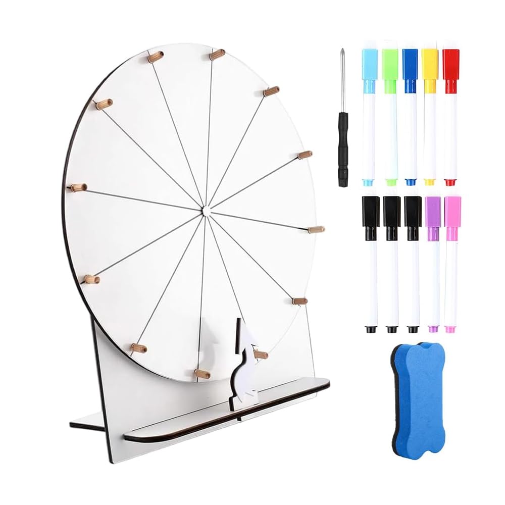 Glücksrad zum Drehen, 29cm Hölzernes Glücksrad, Grosses Set mit Radiergummi und Markierstift, für Pa