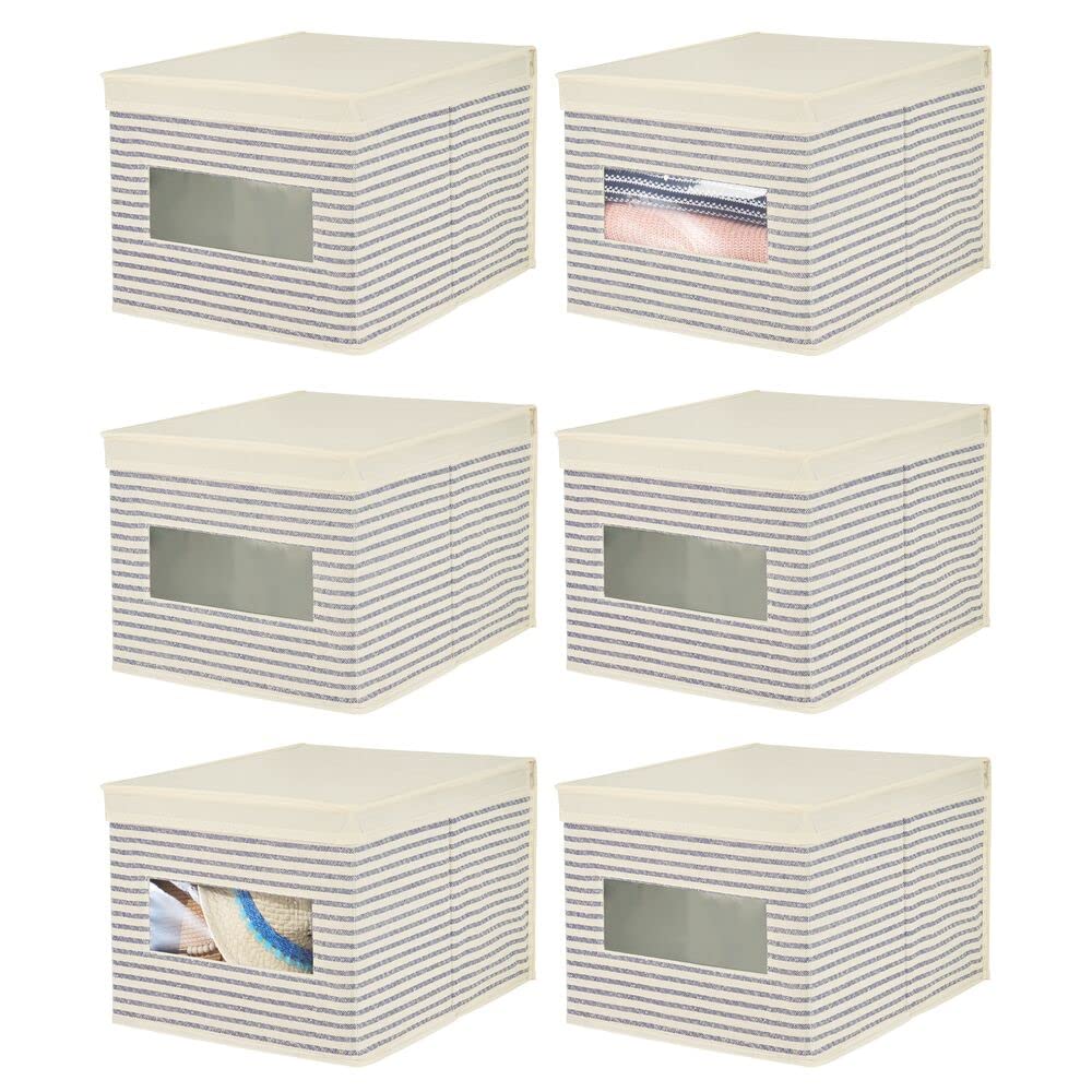 mDesign 6er-Set Stoffbox – praktische Aufbewahrungsbox mit Deckel und Sichtfenster für Schlaf-, Wohn