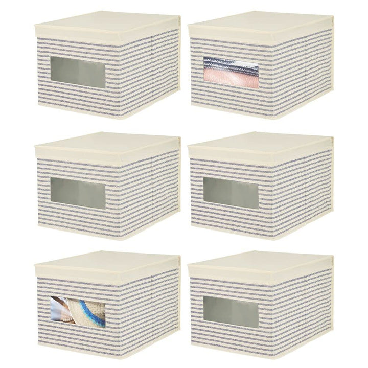 mDesign 6er-Set Stoffbox – praktische Aufbewahrungsbox mit Deckel und Sichtfenster für Schlaf-, Wohn