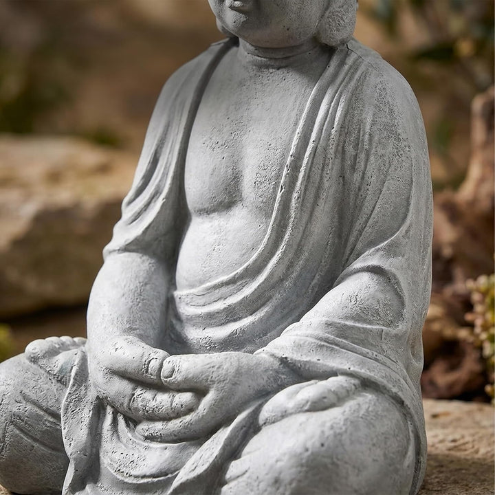 Relaxdays Buddha Figur sitzend, XL 70 cm, Gartenfigur, Vintage Dekofigur Wohnzimmer, wetterfest, fro