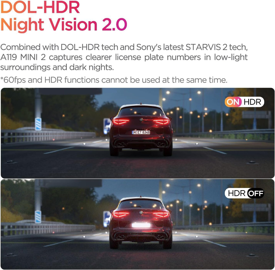 VIOFO Dashcam A119 Mini 2, Front 2,7K 5GHz Wi-Fi, 2K 60fps/HDR 30fps Sprachsteuerung, STARVIS 2 Verb