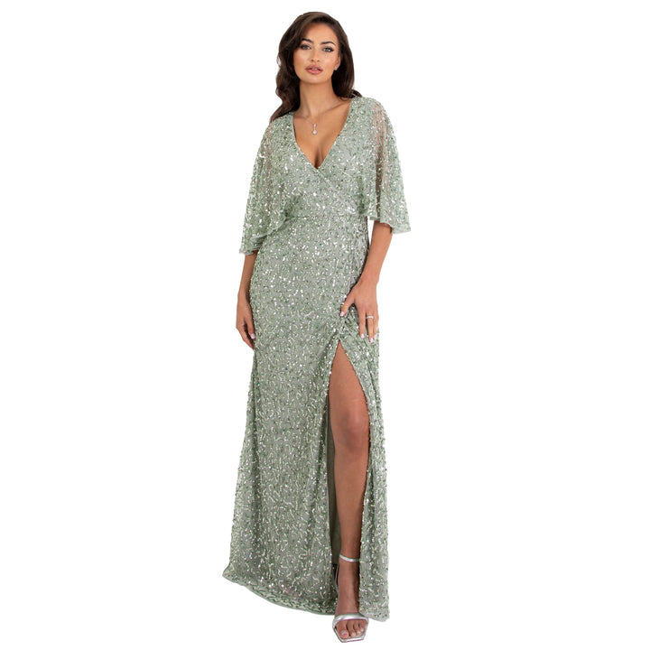 Maya Deluxe Damen Womens Maxi Dress Ladies Sequin Embellished Wrap A-line Dress for Wedding Guest Br
