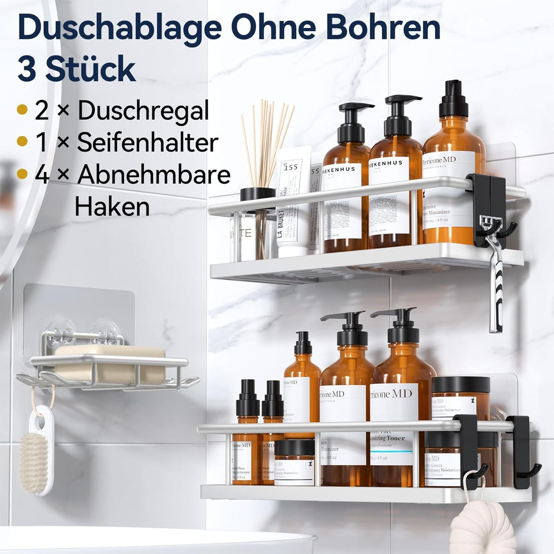 YASONIC Duschablage Ohne Bohren, 3 Stück Rostfreie Badezimmer Organizer, Schnelltrocknender Duschreg