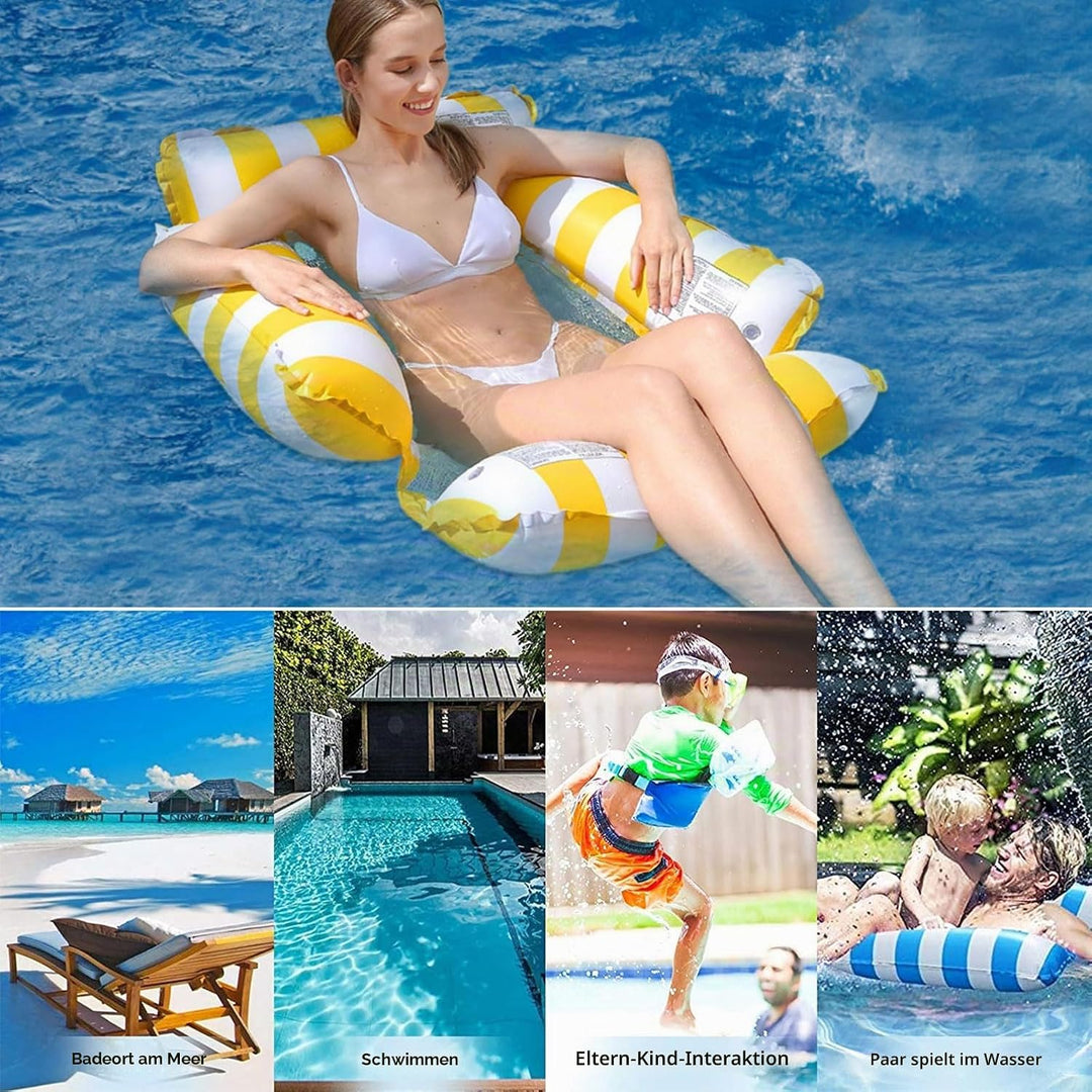 Aufblasbares Schwimmbett, Schwimmende Lounge, WasserHängematte, 4-in-1 Loungesessel Pool luftmatratz