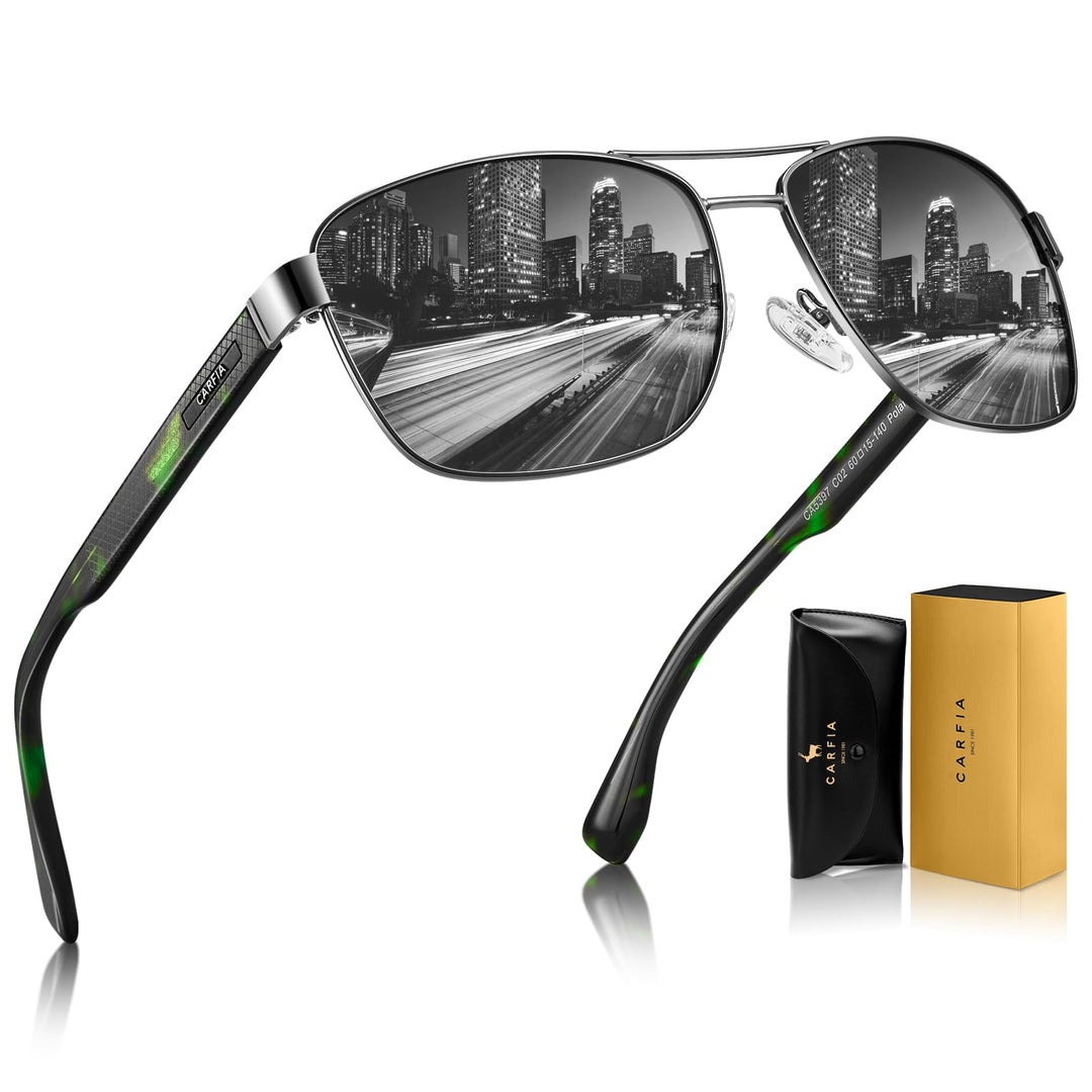 CARFIA Pilotenbrille Sonnenbrille Herren UV400 polarisierte Sportbrille mit ultraleichtem Metallrahm