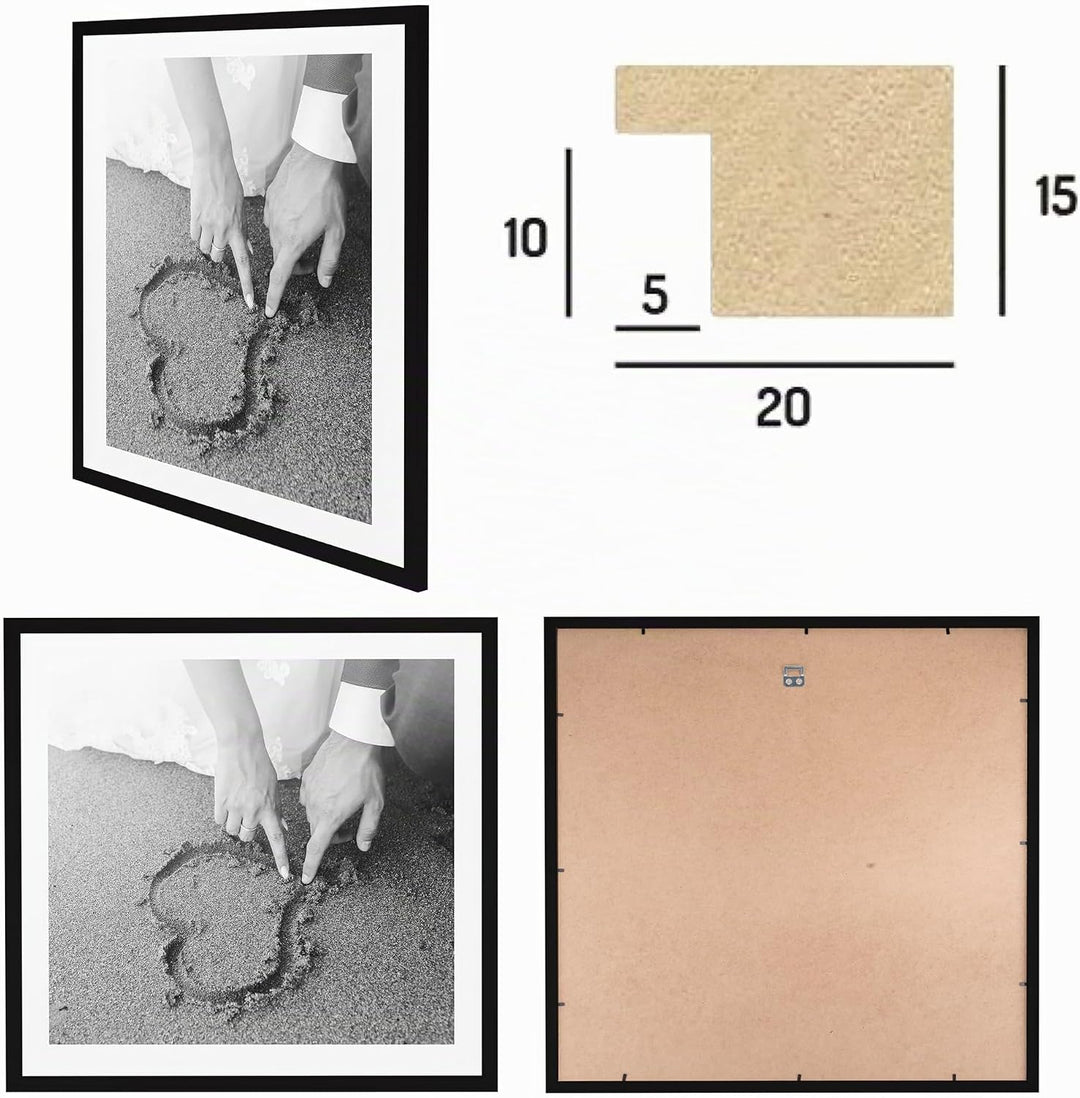 1x Bilderrahmen 60x60 cm Schwarz Rahmen 1-Pack | Dokumentenrahmen, Collage, Poster | MDF Holz-Poster
