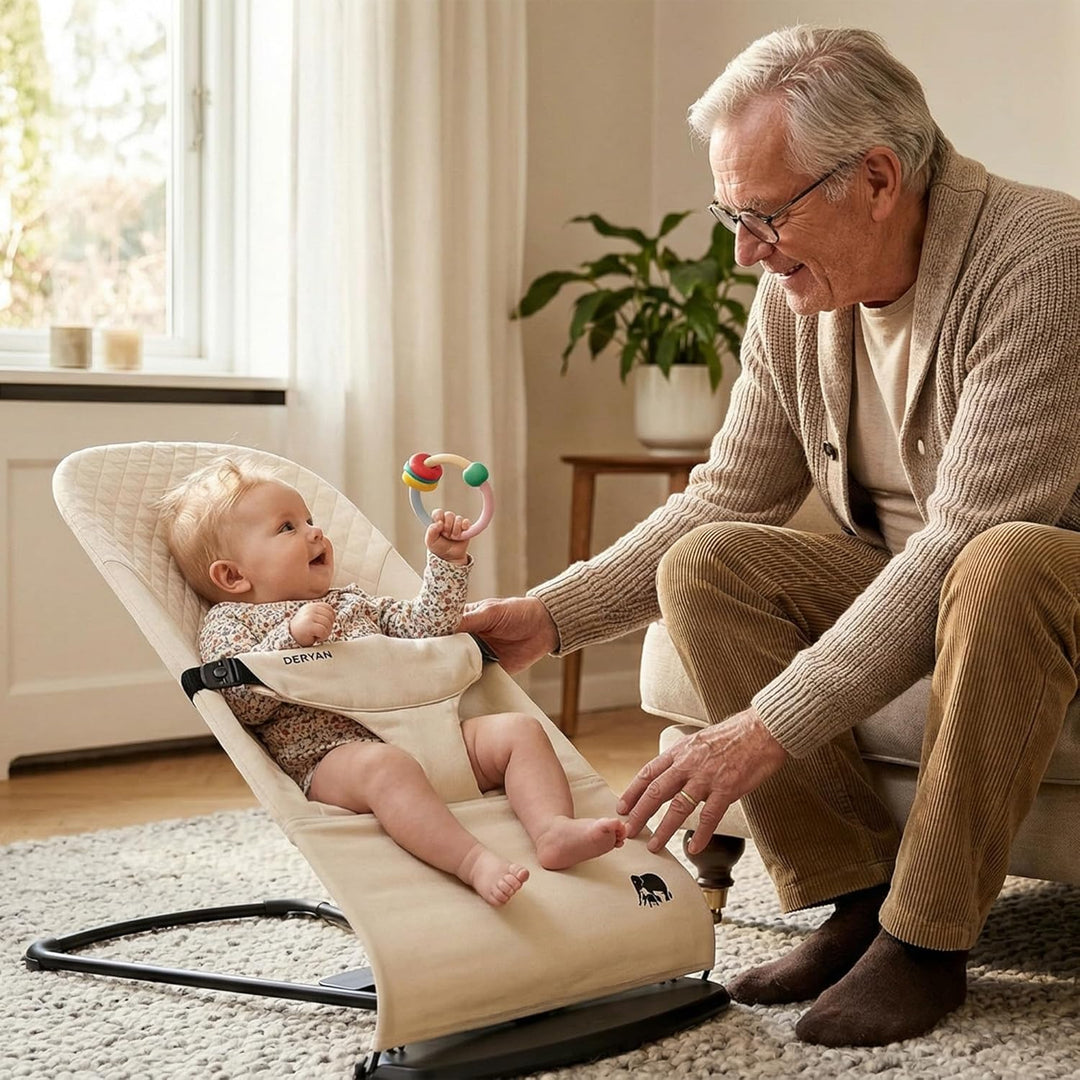 DERYAN Buddy Babywippe – Ergonomisch & Weich – Verstellbar & Klappbar – Reise-Wippe für Babys 0–9 kg