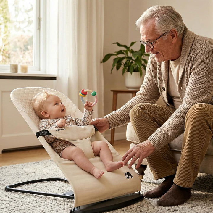 DERYAN Buddy Babywippe – Ergonomisch & Weich – Verstellbar & Klappbar – Reise-Wippe für Babys 0–9 kg