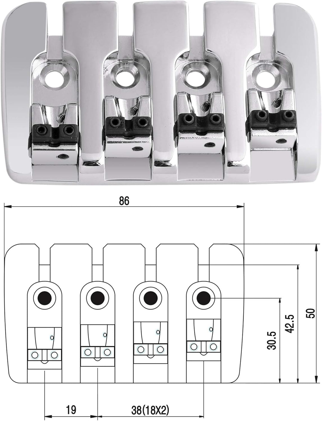Rubatone 4-saitiger Bass-Steg, A-Stil, Top-Load-Saitenhalter mit Zink-Sättel für E-Jazz Bass P Bass