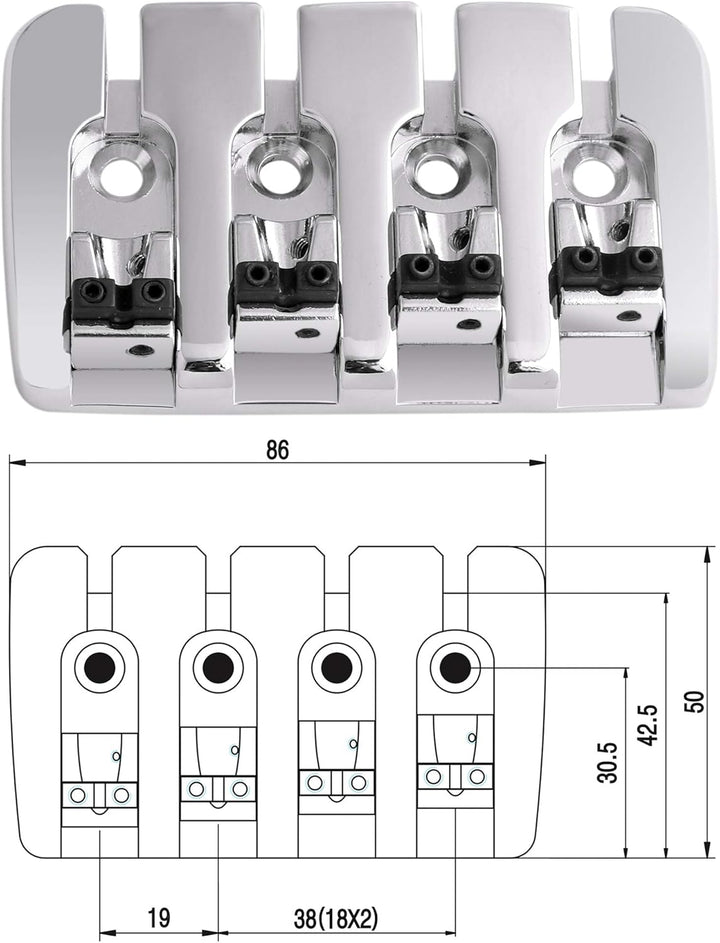 Rubatone 4-saitiger Bass-Steg, A-Stil, Top-Load-Saitenhalter mit Zink-Sättel für E-Jazz Bass P Bass
