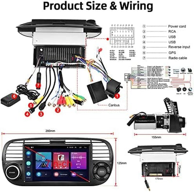 Podofo Android Autoradio für FIAT 500 2007-2015 Radio Wireless Carplay Android Auto, 7 Zoll Bildschi