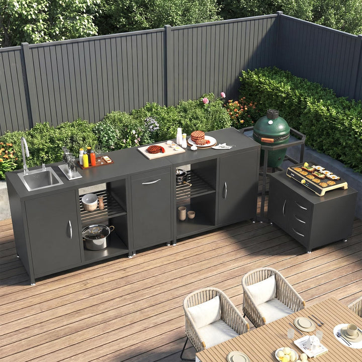 Eck-Tisch für Aussenküchen, Vielseitig Tisch mit Höhenverstellbares Regal, Küche Arbeitstisch mit Ve