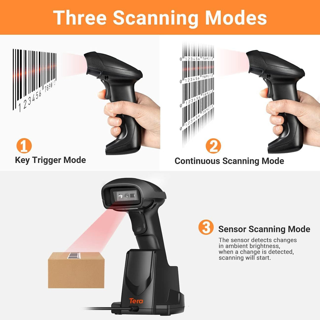 Tera Barcode-Scanner Wireless 2,4 GHz Barcodescanner für 1D 2D QR Barcodes Kabellos Barcode-Lesegerä