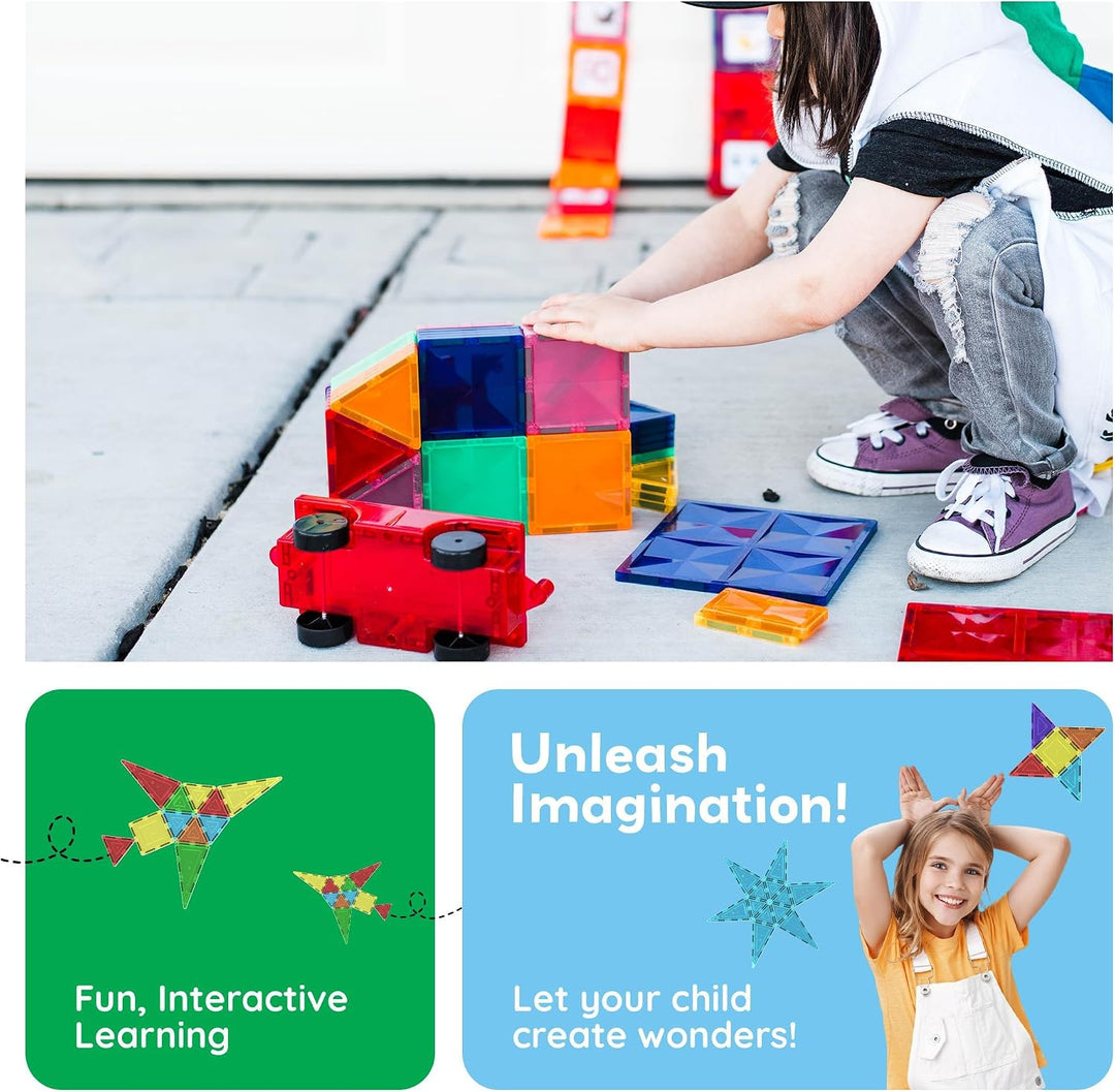 PicassoTiles Magnetic Tiles 60pcs Kids Toys Classroom Sensory Toy for Toddlers STEM Learning Buildin