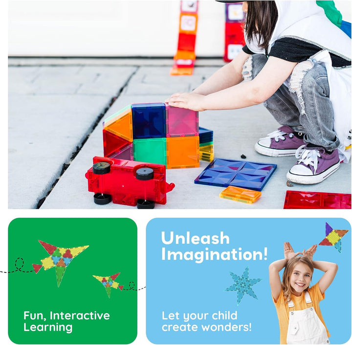 PicassoTiles Magnetic Tiles 60pcs Kids Toys Classroom Sensory Toy for Toddlers STEM Learning Buildin